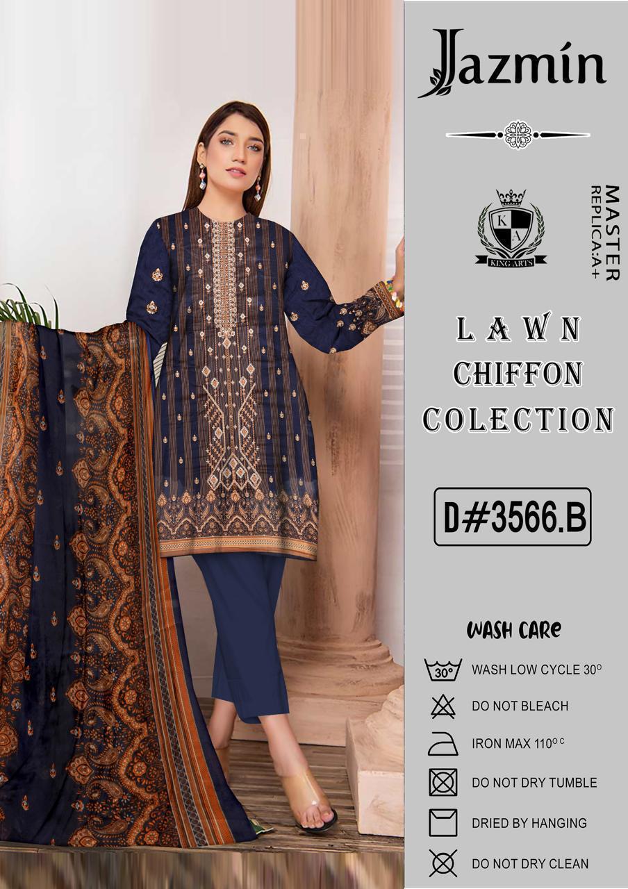 Blooming Jasmine - Lawn Chiffon 3-Piece Suit (D#3566.B)