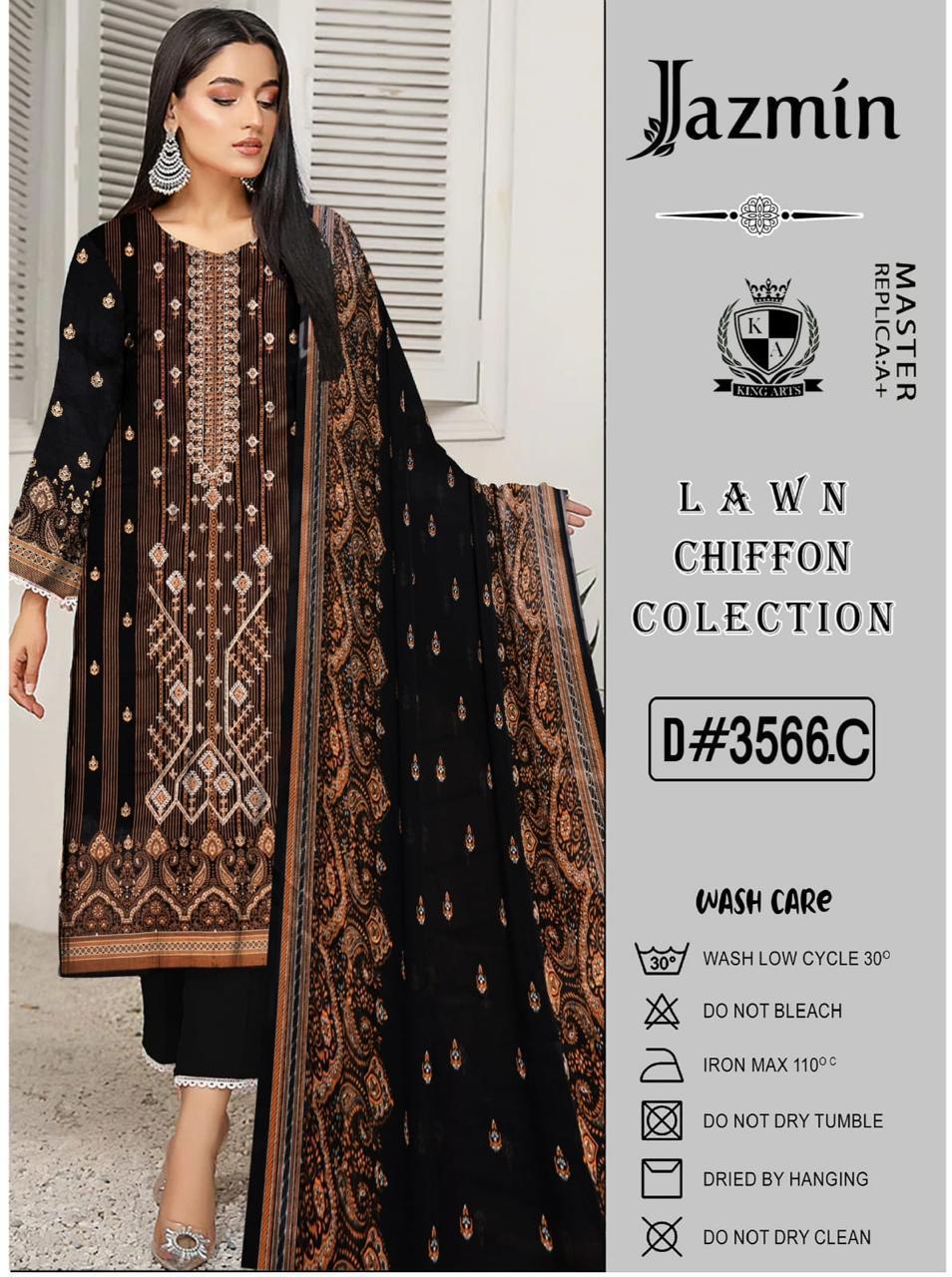 Blooming Jasmine - Lawn Chiffon 3-Piece Suit (D#3566.B)